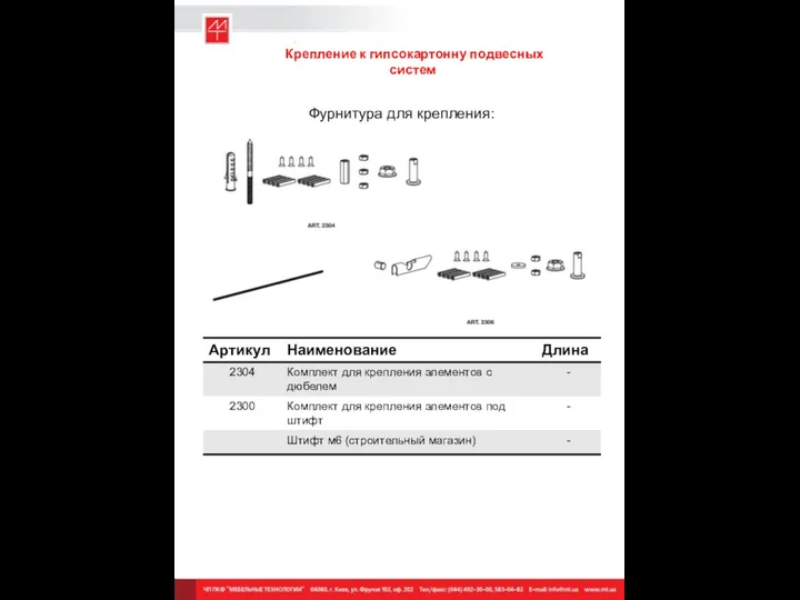 Крепление к гипсокартонну подвесных систем Фурнитура для крепления: