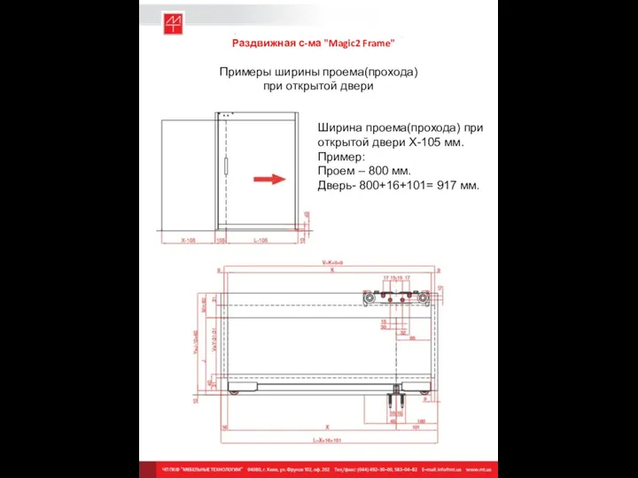 Раздвижная с-ма "Magic2 Frame" Примеры ширины проема(прохода)при открытой двери Ширина проема(прохода)