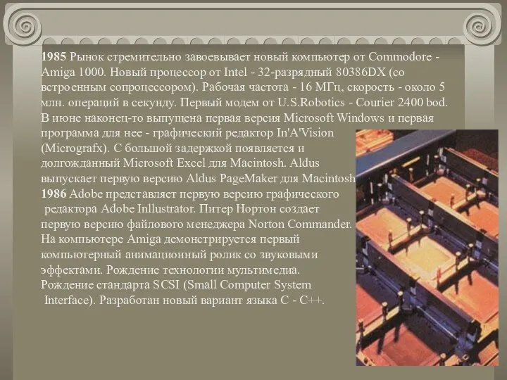 1985 Рынок стремительно завоевывает новый компьютер от Commodore - Amiga 1000.