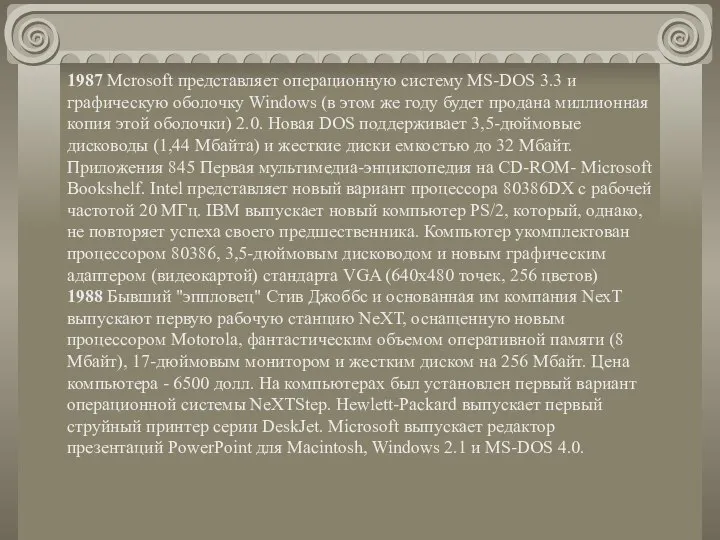 1987 Mcrosoft представляет операционную систему MS-DOS 3.3 и графическую оболочку Windows