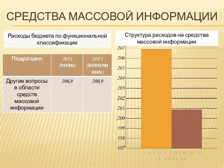 СРЕДСТВА МАССОВОЙ ИНФОРМАЦИИ Расходы бюджета по функциональной классификации Структура расходов на средства массовой информации