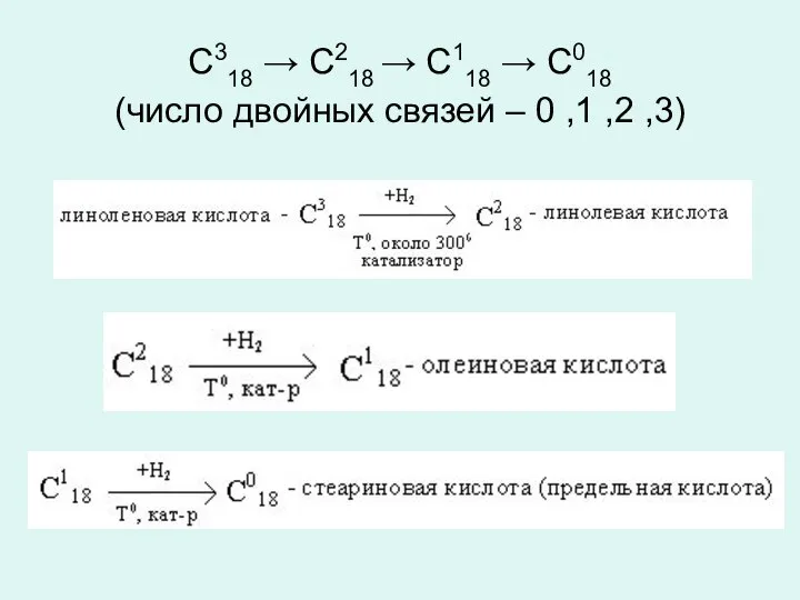 С318 → С218 → С118 → С018 (3, 2, 1, 0 – число двойных связей)