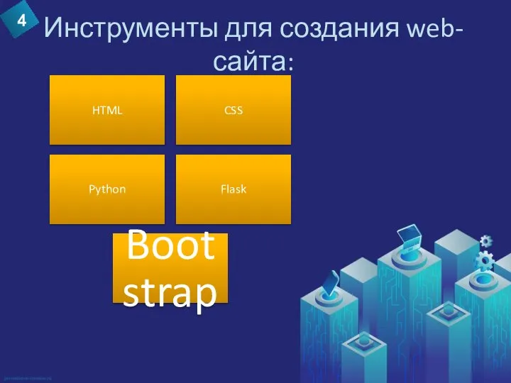 4 Инструменты для создания web-сайта: HTML CSS Python Flask Bootstrap