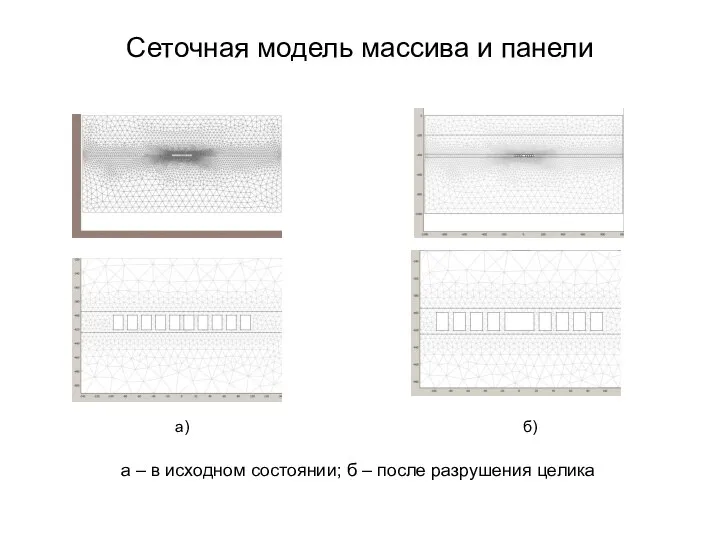 Сеточная модель массива и панели а) б) а – в исходном