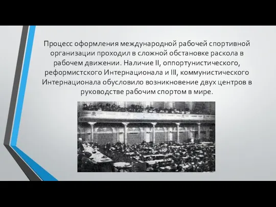 Процесс оформления международной рабочей спортивной организации проходил в сложной обстановке раскола