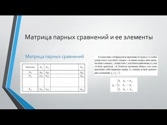 Матрица парных сравнений и ее элементы Матрица парных сравнений