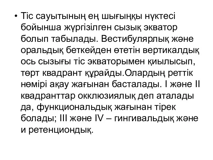 Тіс сауытының ең шығыңқы нүктесі бойынша жүргізілген сызық экватор болып табылады.