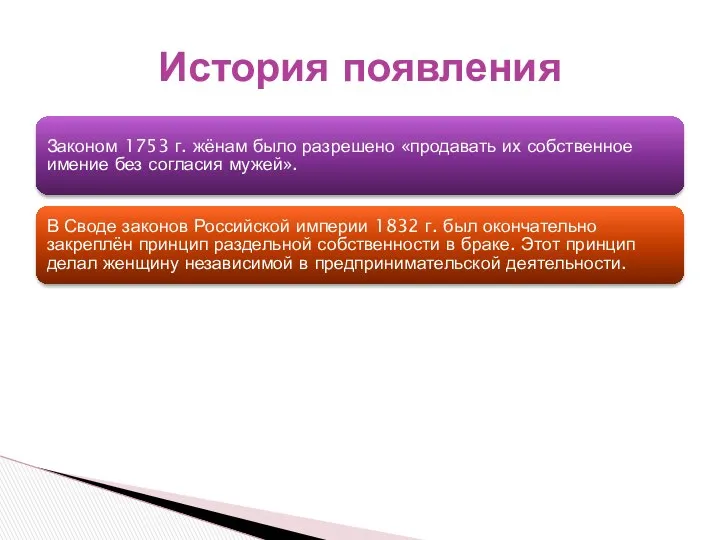 Законом 1753 г. жёнам было разрешено «продавать их собственное имение без