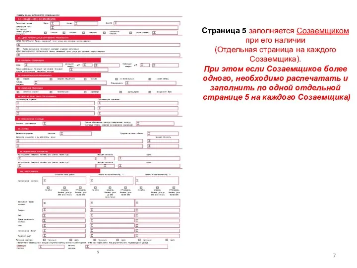 Страница 5 заполняется Созаемщиком при его наличии (Отдельная страница на каждого