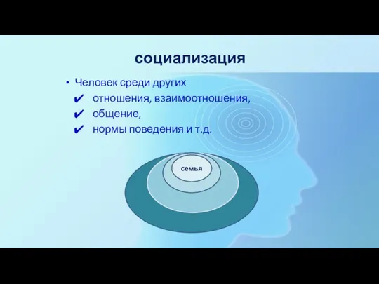 социализация Человек среди других отношения, взаимоотношения, общение, нормы поведения и т.д. мик семья семья