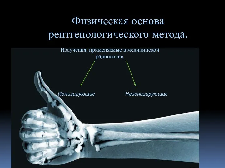 Физическая основа рентгенологического метода. Излучения, применяемые в медицинской радиологии Неионизирующие Ионизирующие