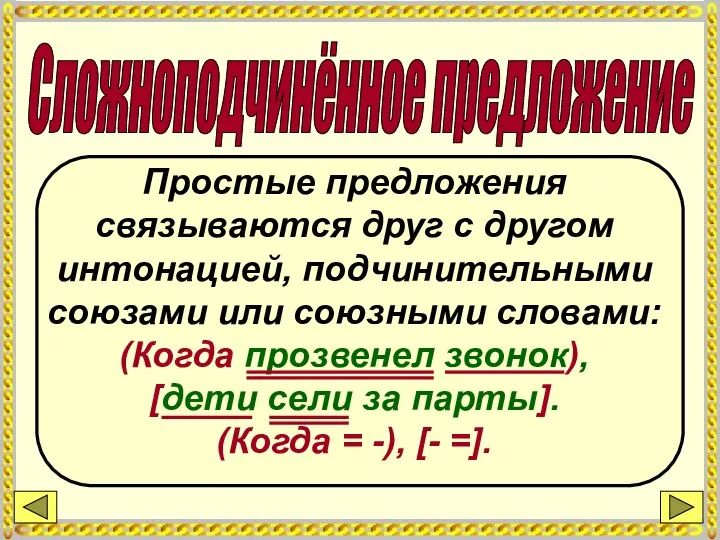 Сложноподчинённое предложение Простые предложения связываются друг с другом интонацией, подчинительными союзами