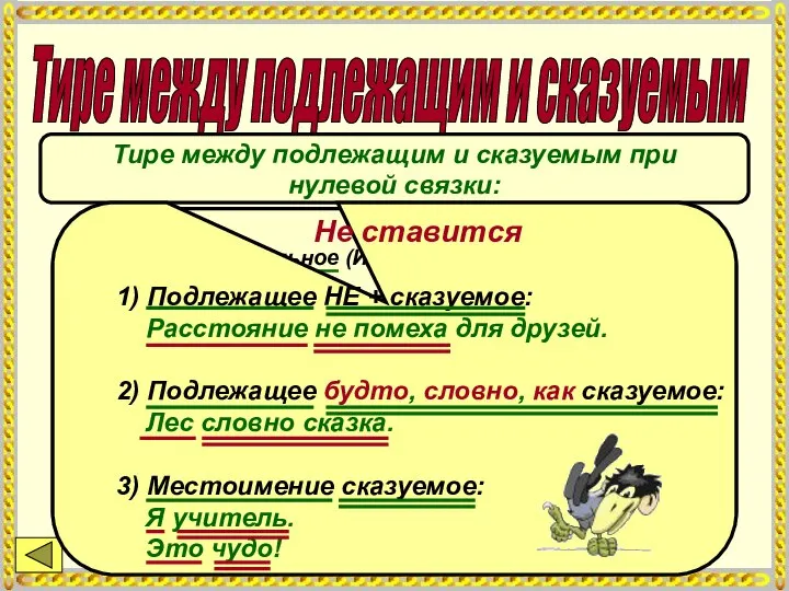 Тире между подлежащим и сказуемым Тире между подлежащим и сказуемым при