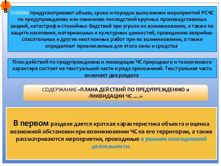 ПЛАНЫ предусматривают объем, сроки и порядок выполнения мероприятий РСЧС по предупреждению