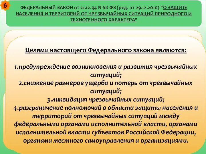 ФЕДЕРАЛЬНЫЙ ЗАКОН от 21.12.94 N 68-ФЗ (ред. от 29.12.2010) "О ЗАЩИТЕ