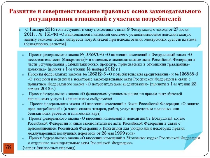 Развитие и совершенствование правовых основ законодательного регулирования отношений с участием потребителей