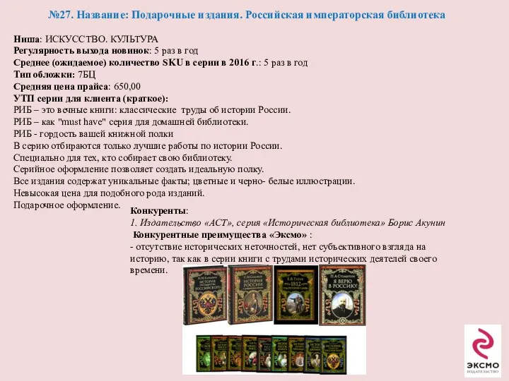 №27. Название: Подарочные издания. Российская императорская библиотека Ниша: ИСКУССТВО. КУЛЬТУРА Регулярность