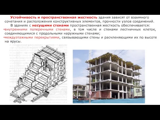 Устойчивость и пространственная жесткость здания зависят от взаимного сочетания и расположения