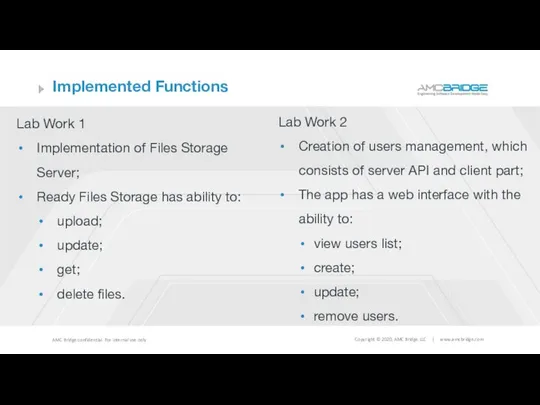 Implemented Functions Lab Work 1 Implementation of Files Storage Server; Ready