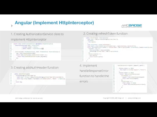 Angular (Implement HttpInterceptor) 1. Creating AuthorizationService class to implement HttpInterceptor 2.