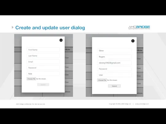 Create and update user dialog