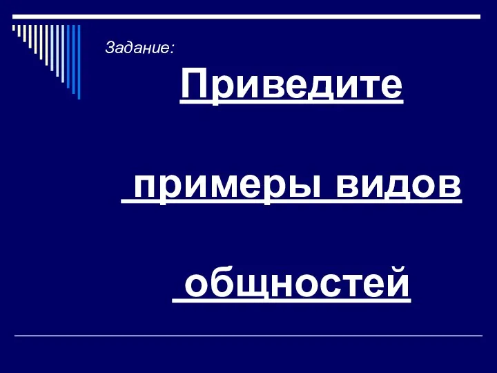 Задание: Приведите примеры видов общностей