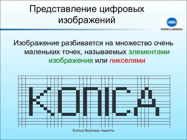 Konica Business mashins Представление цифровых изображений Изображение разбивается на множество очень