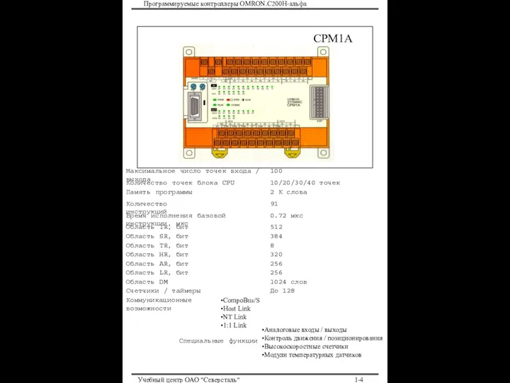 Программируемые контроллеры OMRON.С200Н-альфа Учебный центр ОАО "Северсталь" 1- Максимальное число точек