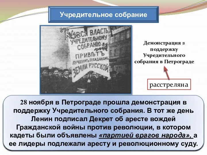 Учредительное собрание 28 ноября в Петрограде прошла демонстрация в поддержку Учредительного