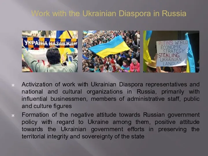 Activization of work with Ukrainian Diaspora representatives and national and cultural