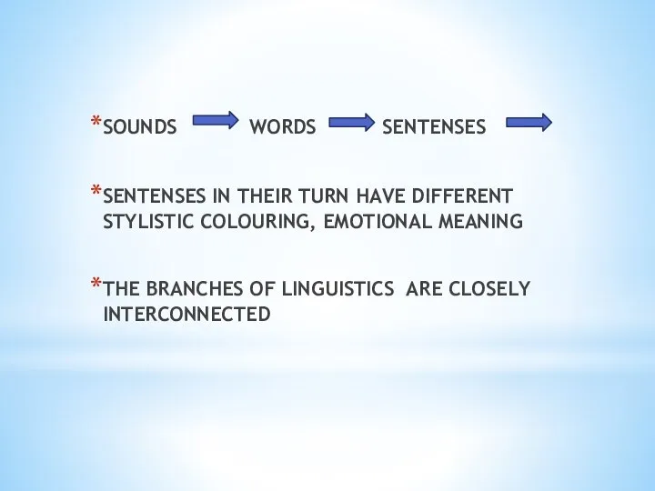SOUNDS WORDS SENTENSES SENTENSES IN THEIR TURN HAVE DIFFERENT STYLISTIC COLOURING,