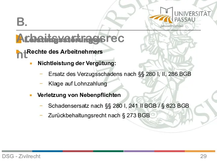 Leistungsstörungen B. Arbeitsvertragsrecht Rechte des Arbeitnehmers Nichtleistung der Vergütung: Ersatz des