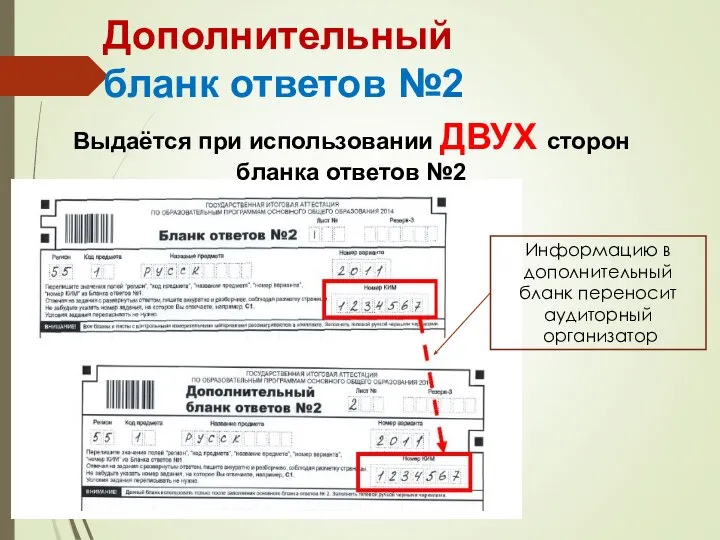 Дополнительный бланк ответов №2 Выдаётся при использовании ДВУХ сторон бланка ответов