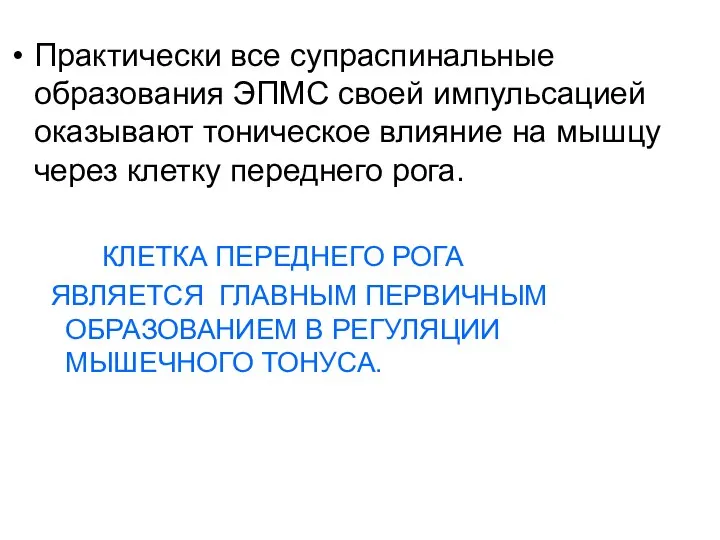 Практически все супраспинальные образования ЭПМС своей импульсацией оказывают тоническое влияние на