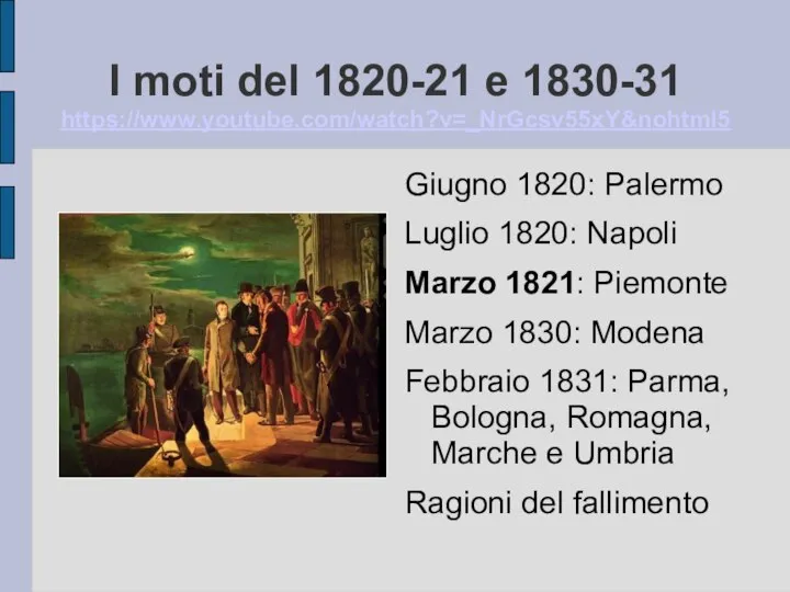 I moti del 1820-21 e 1830-31 https://www.youtube.com/watch?v=_NrGcsv55xY&nohtml5 Giugno 1820: Palermo Luglio