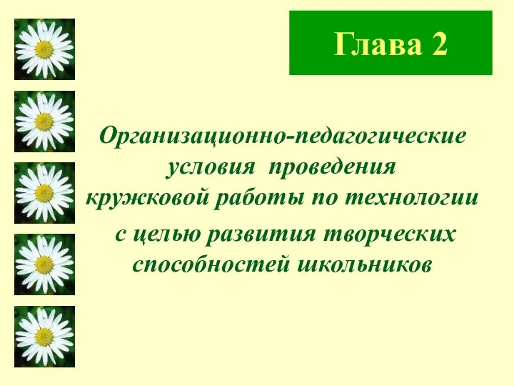 Глава 2 Организационно-педагогические условия проведения кружковой работы по технологии с целью развития творческих способностей школьников