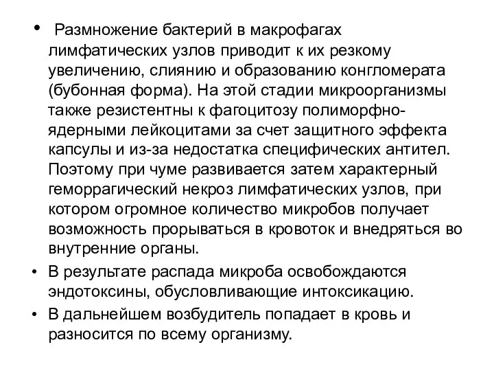 Размножение бактерий в макрофагах лимфатических узлов приводит к их резкому увеличению,