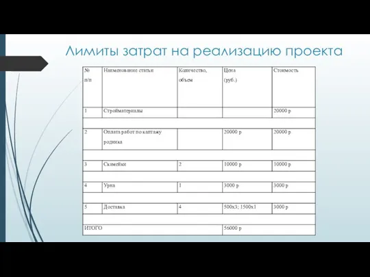 Лимиты затрат на реализацию проекта