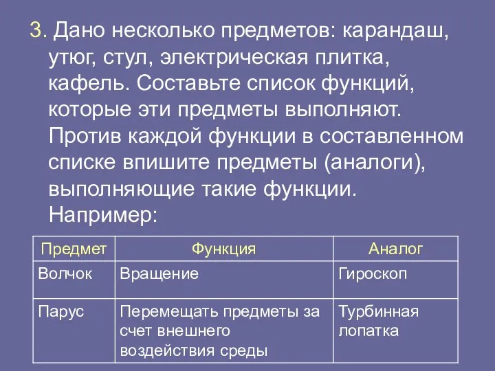 3. Дано несколько предметов: карандаш, утюг, стул, электрическая плитка, кафель. Составьте