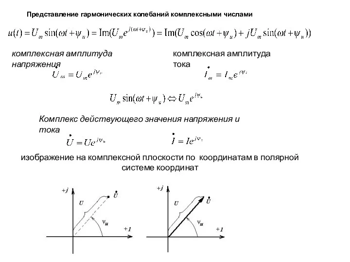 Представление гармонических колебаний комплексными числами комплексная амплитуда напряжения комплексная амплитуда тока