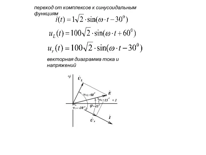 переход от комплексов к синусоидальным функциям векторная диаграмма тока и напряжений