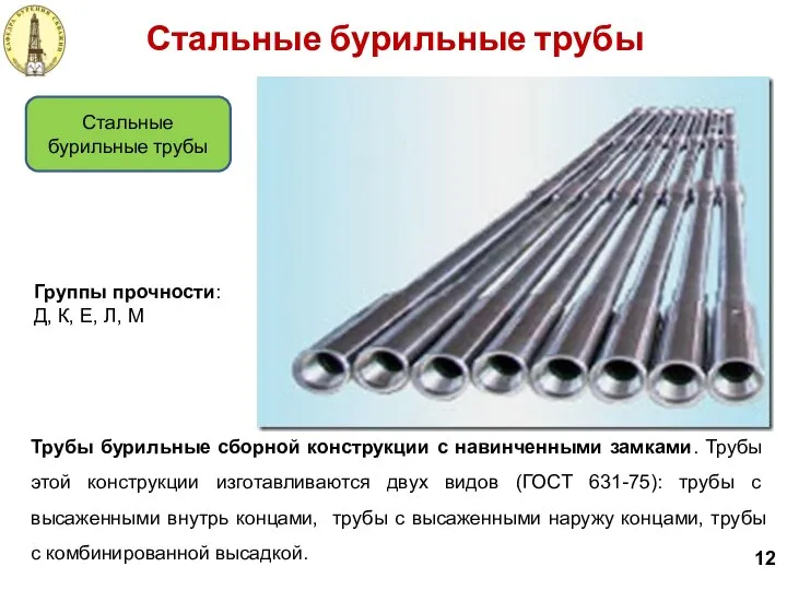 Трубы бурильные сборной конструкции с навинченными замками. Трубы этой конструкции изготавливаются