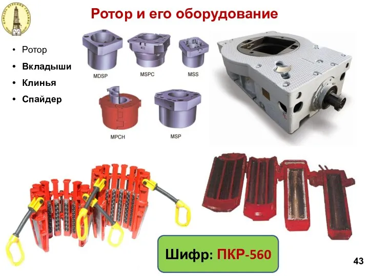 Ротор и его оборудование 43 Ротор Вкладыши Клинья Спайдер Шифр: ПКР-560