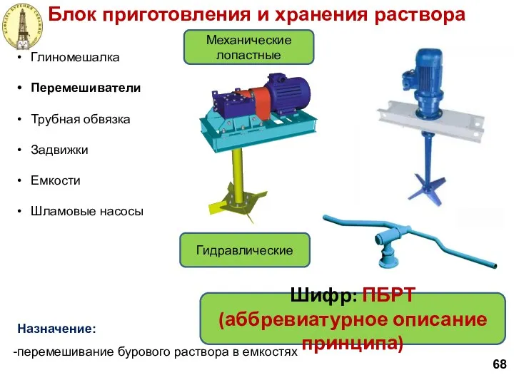 Назначение: перемешивание бурового раствора в емкостях Блок приготовления и хранения раствора