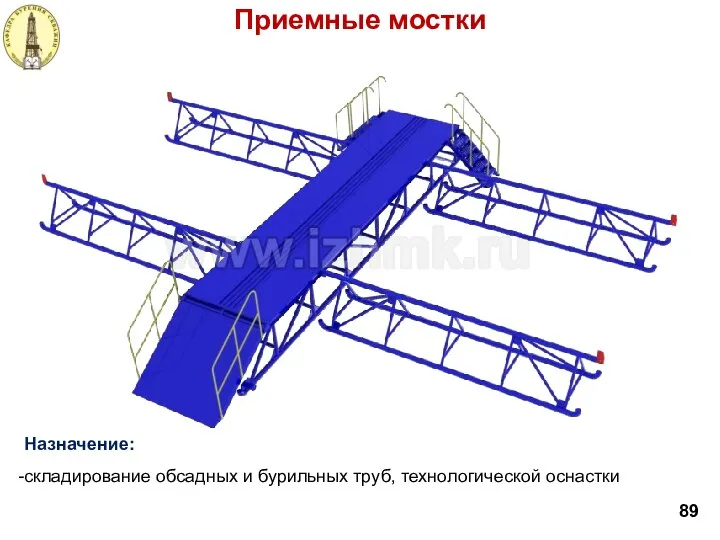 Приемные мостки 89 Назначение: складирование обсадных и бурильных труб, технологической оснастки