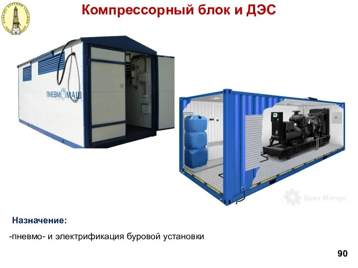 Компрессорный блок и ДЭС 90 Назначение: пневмо- и электрификация буровой установки