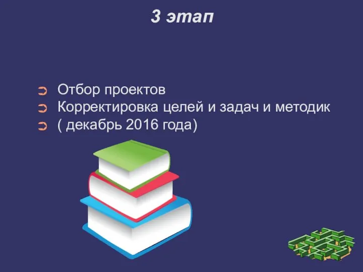 3 этап Отбор проектов Корректировка целей и задач и методик ( декабрь 2016 года)