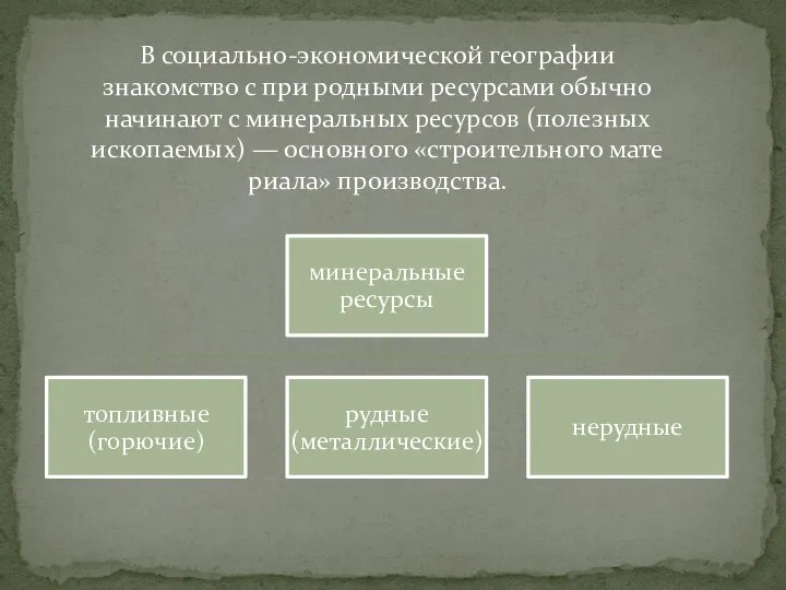 В социально-экономической географии знакомство с при родными ресурсами обычно начинают с