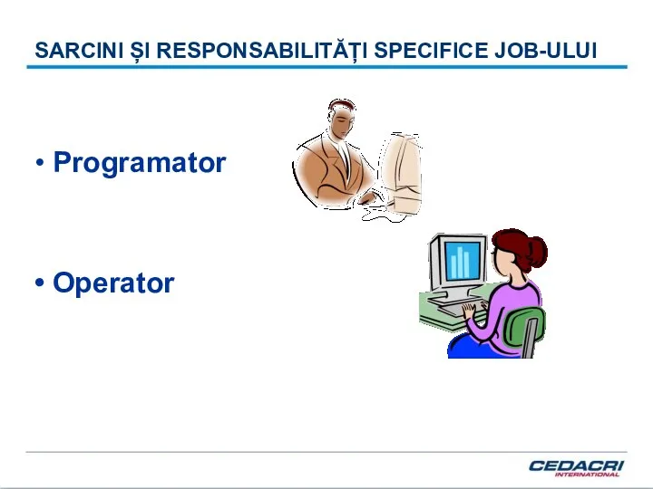 SARCINI ȘI RESPONSABILITĂȚI SPECIFICE JOB-ULUI Programator Operator