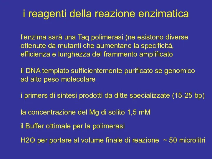 l’enzima sarà una Taq polimerasi (ne esistono diverse ottenute da mutanti